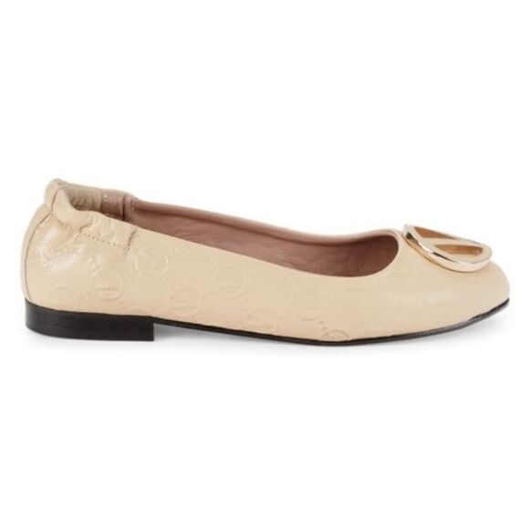 Valentino Beige Flats with Gold Logo New with dust bag/box $479 - Picture 3 of 12
